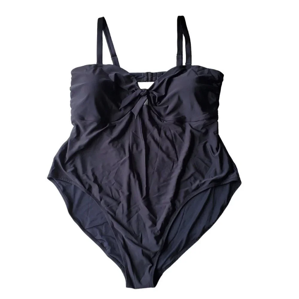 NWT Old Navy Tie-Front Keyhole Bandeau-Style One-Piece Swimsuit Black 4X